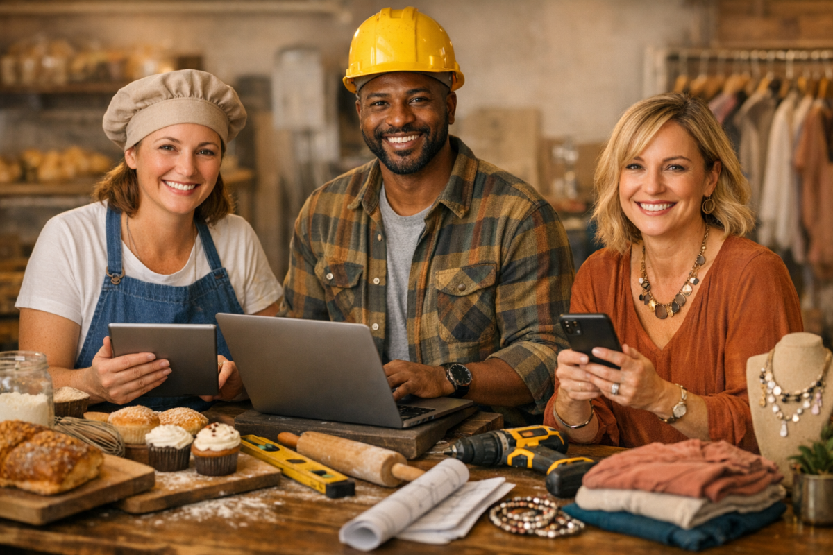 Small business owner selecting AI writing tool