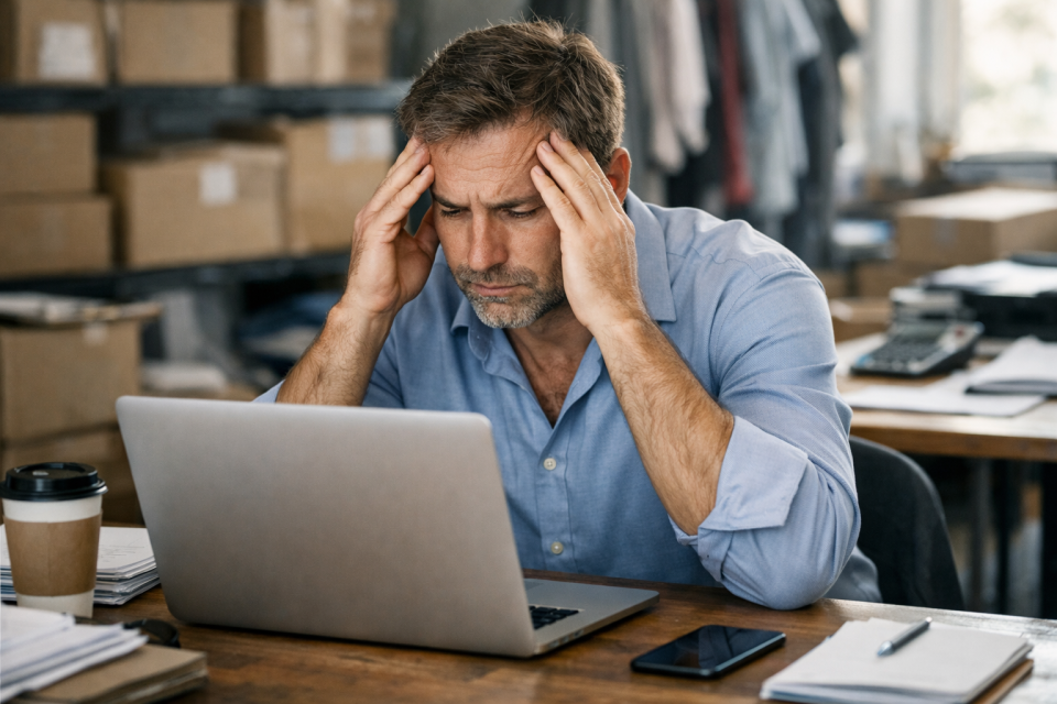 Stressed business owner on laptop