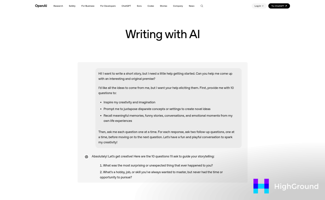 Screenshot of https://openai.com/chatgpt/use-cases/writing-with-ai/