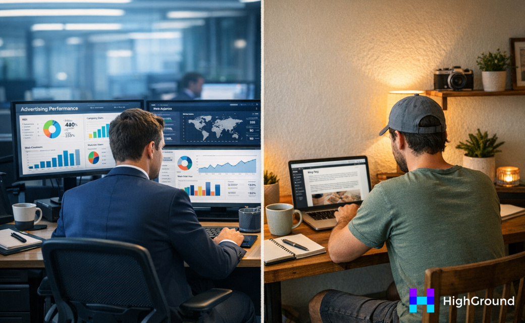 Marketer analyzing AI copywriting tool results