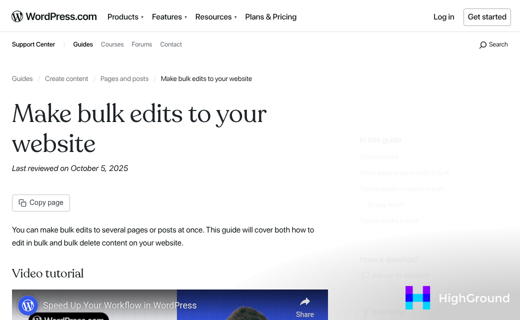 WordPress built-in bulk edit interface screenshot