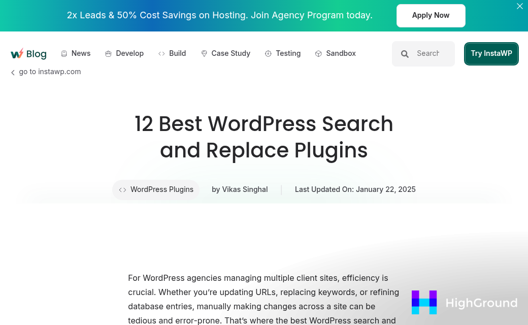 WordPress bulk text replacement plugin interface