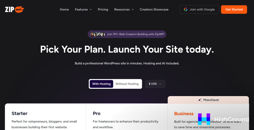 Screenshot of https://zipwp.com/pricing/