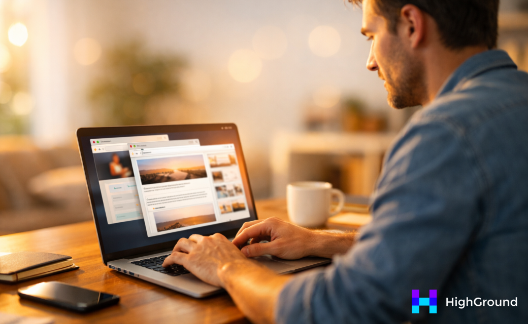 Person drafting blog post with AI assistant