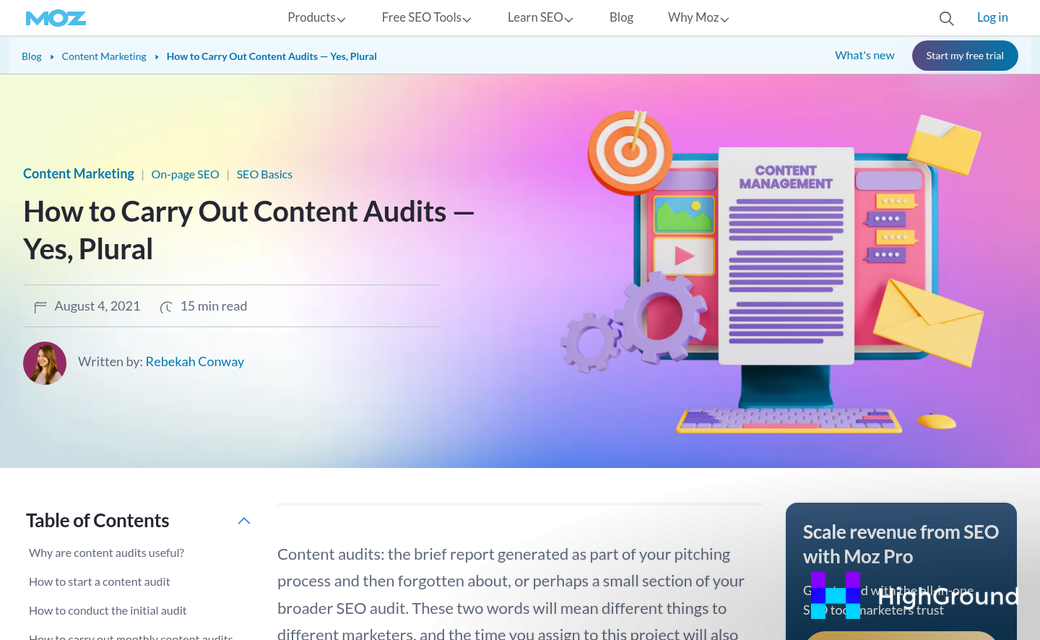 Website audit dashboard showing content analysis results