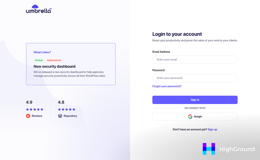 Agency client dashboard comparison interface screenshot
