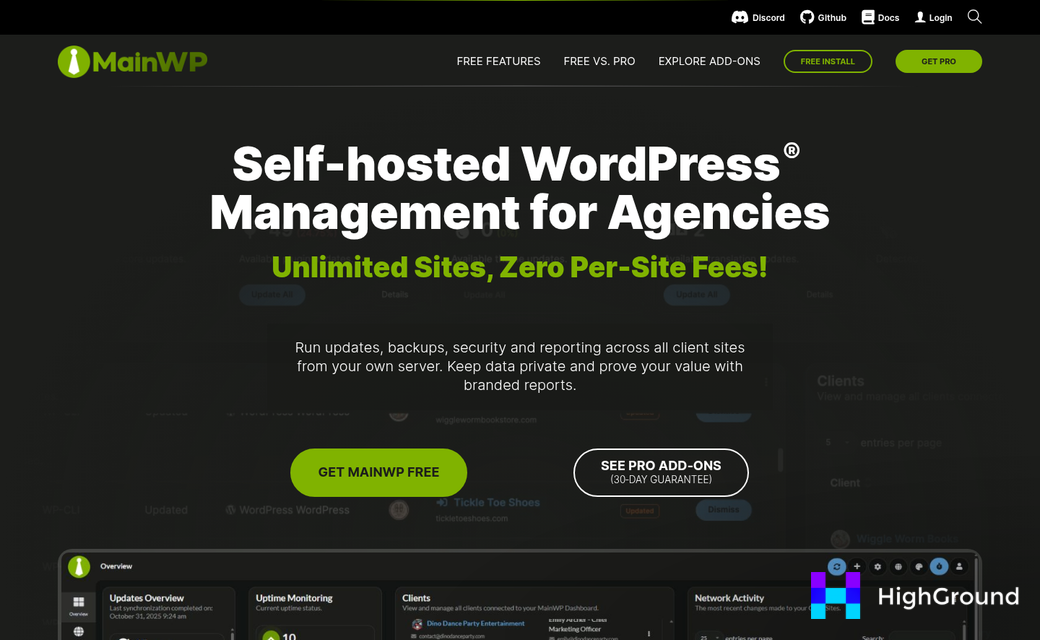 MainWP self-hosted dashboard interface overview