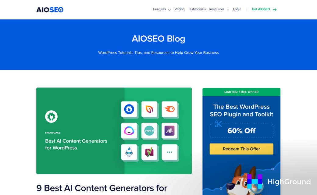 AI writing tools dashboard for WordPress publishing