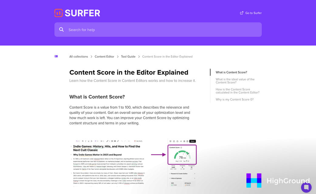 NeuronWriter content score optimization dashboard interface