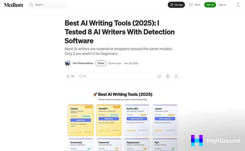 Side-by-side AI writing output comparison