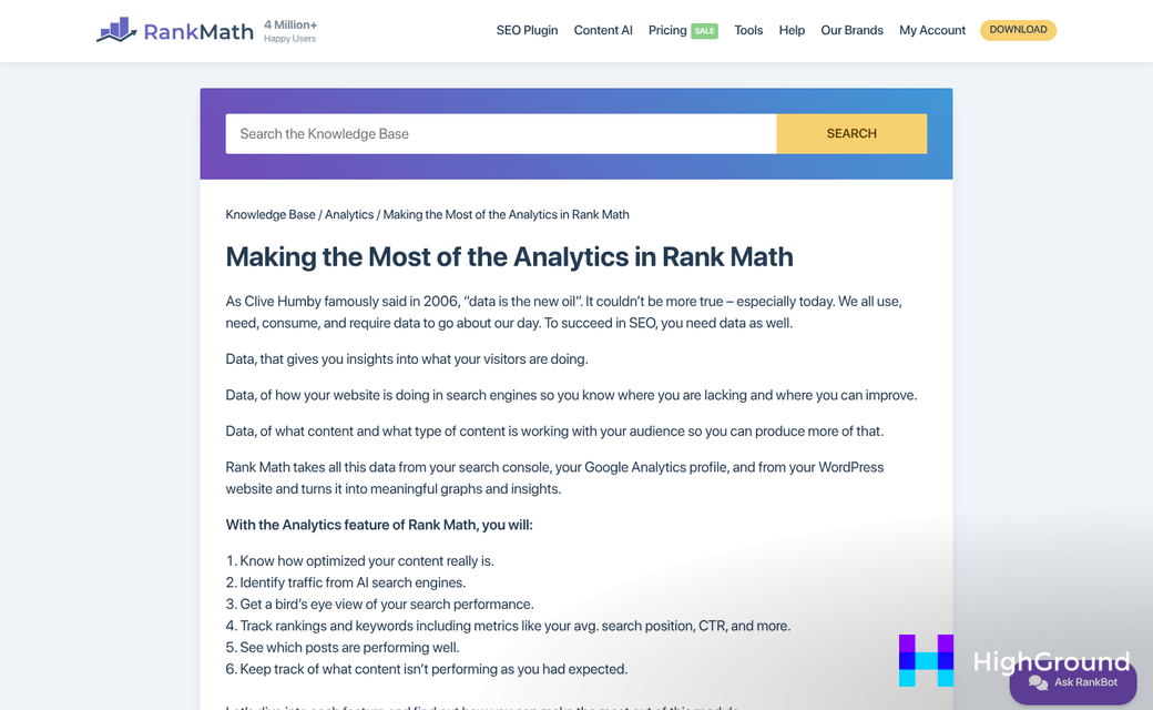 Rank Math SEO dashboard overview screenshot
