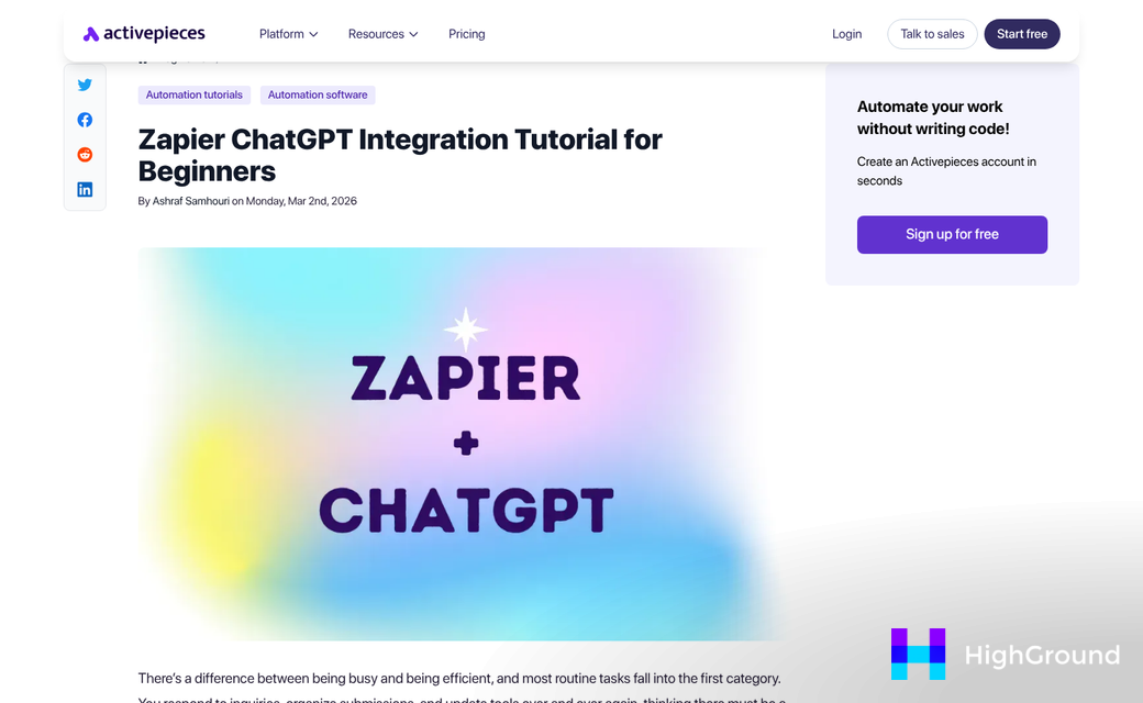 Zapier workflow connecting ChatGPT to WordPress