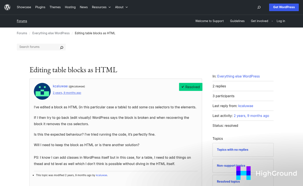 WordPress block editor table editing interface