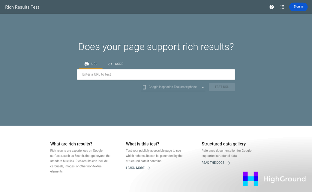 Schema markup validation tool results page