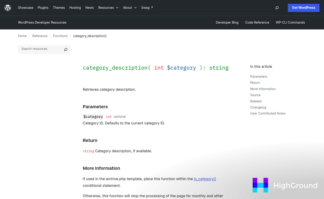 WordPress category description field in dashboard