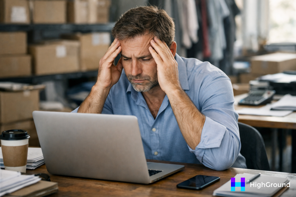 Stressed business owner on laptop