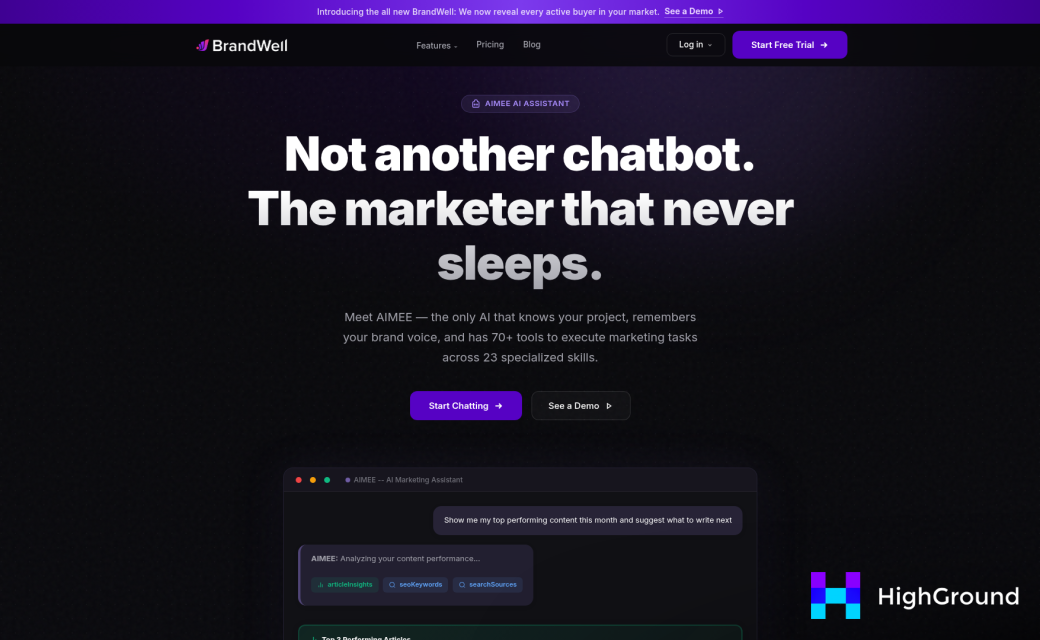 Screenshot of https://brandwell.ai/aimee/