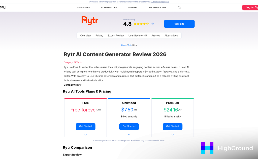 Screenshot of https://sonary.com/b/rytr/rytr+ai-tools/