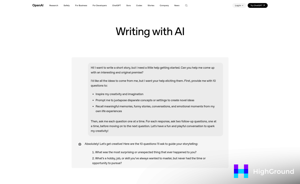Screenshot of https://openai.com/chatgpt/use-cases/writing-with-ai/