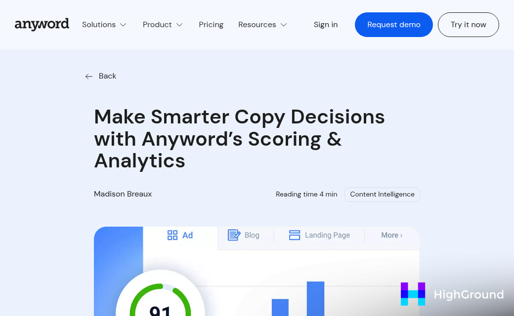 Anyword AI copywriting platform dashboard interface