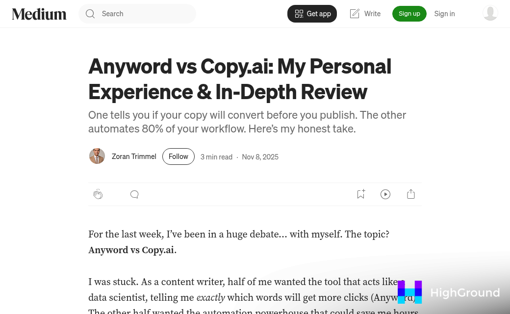 Anyword compared to rival AI writing tools