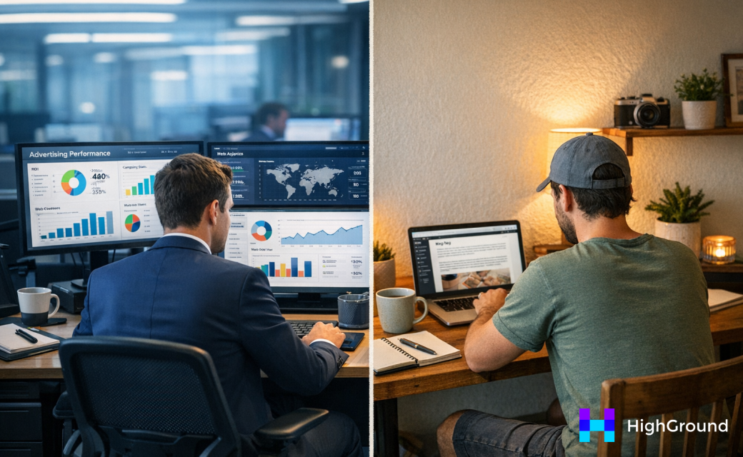 Marketer analyzing AI copywriting tool results