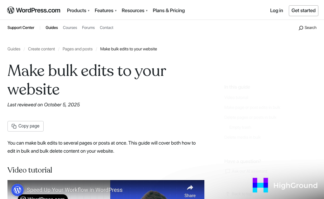 WordPress built-in bulk edit interface screenshot