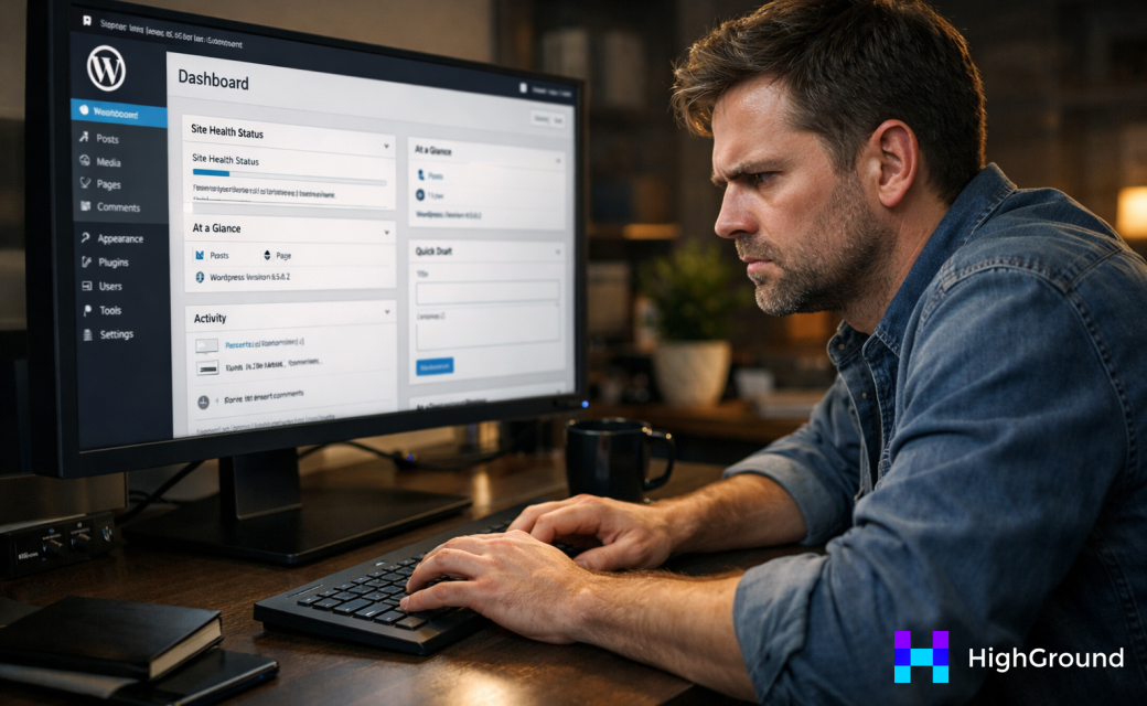 Frustrated person troubleshooting WordPress bulk update errors