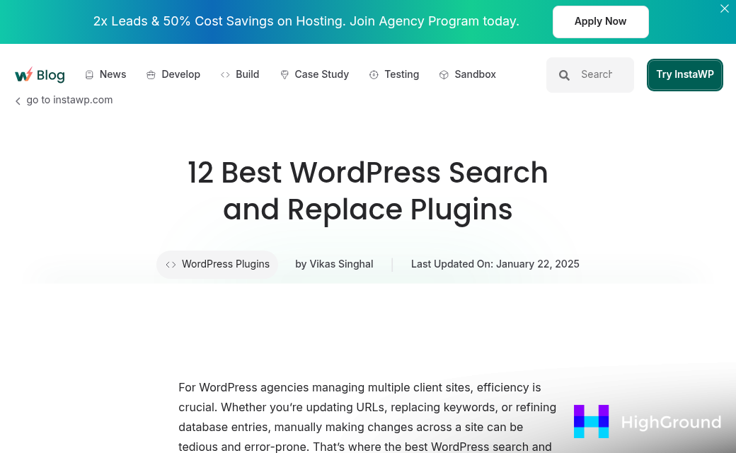 WordPress bulk text replacement plugin interface