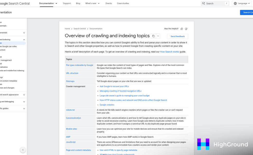 Screenshot of https://developers.google.com/search/docs/crawling-indexing